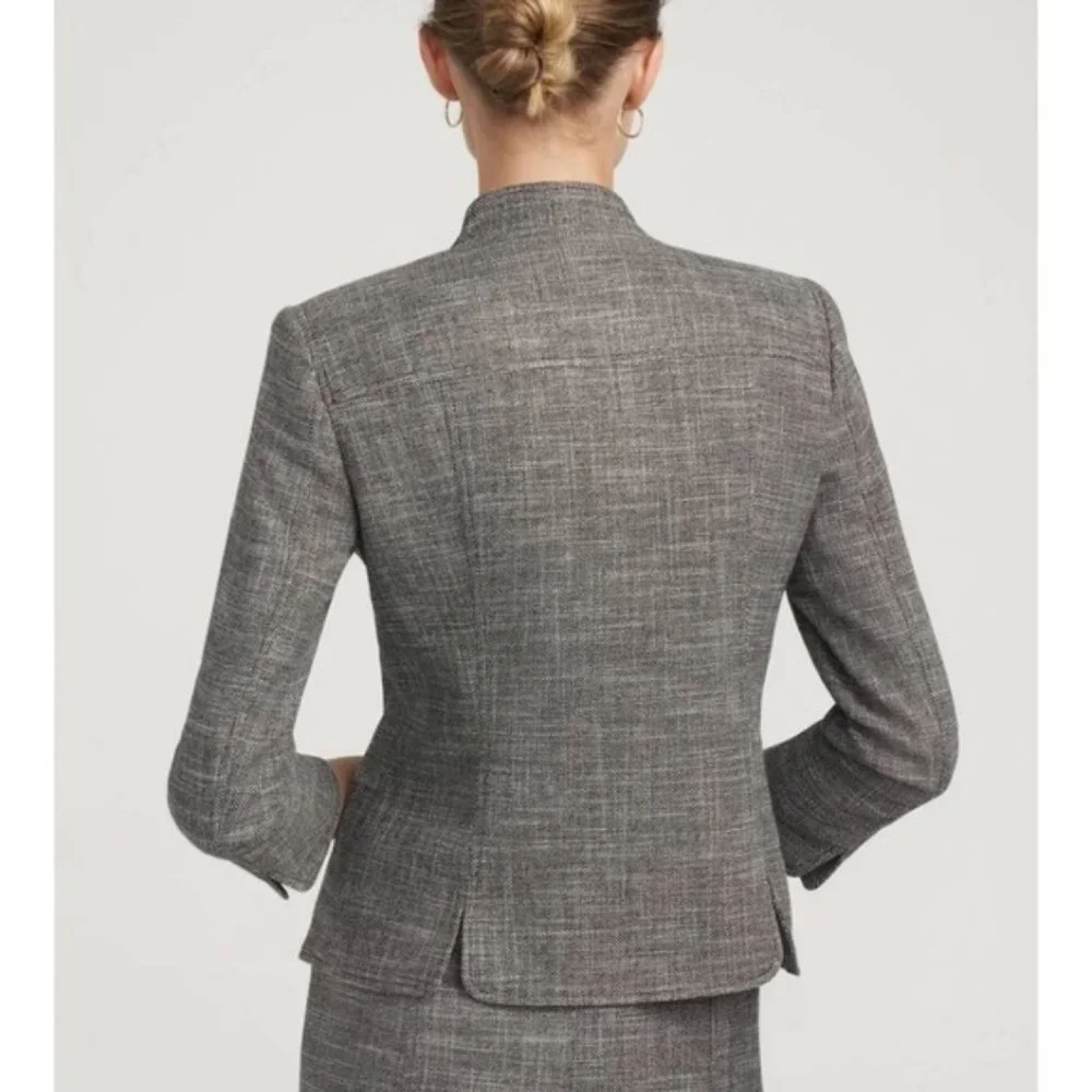 Anne Klein Stand Collar Tweed Jacket Blazer - Picture 2 of 4